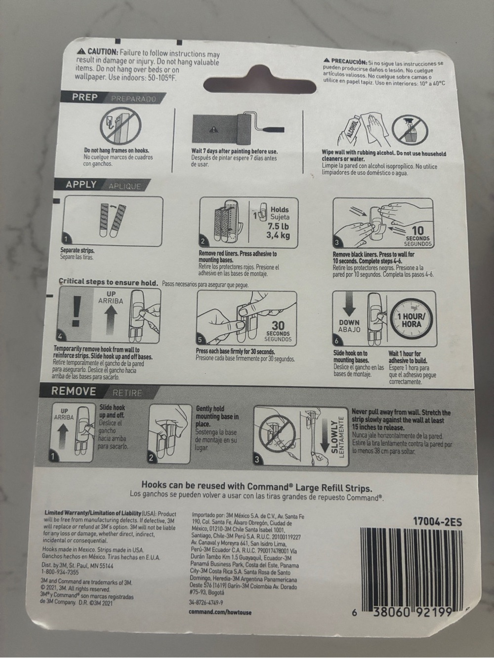 3M Command Jumbo Utility Hooks White 7.5 lb 3 Packs 6 Hooks New - Picture 2 of 2